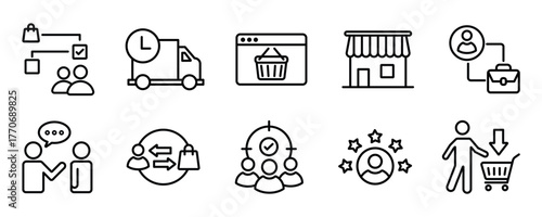 Time icon set. Containing timer, alarm, clock, schedule, hourglass, wristwatch, stopwatch, date, time management and more. Editable line icons. Vector illustration.