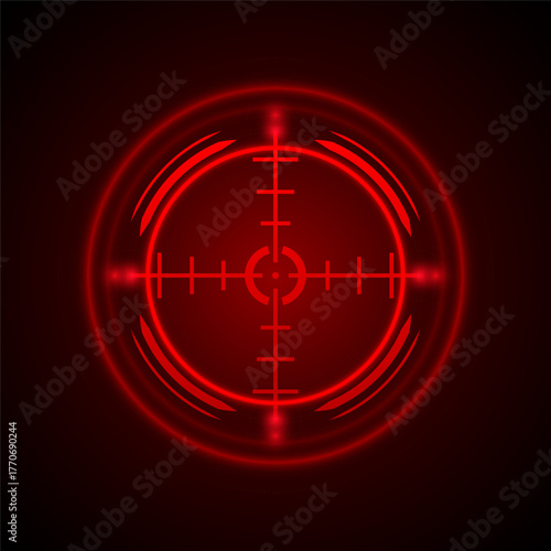 Futuristic red rifle scope. Scope for take aim. Crosshair or sight icons. Aiming to bullseye signs. Sniper aim. Vector illustration.