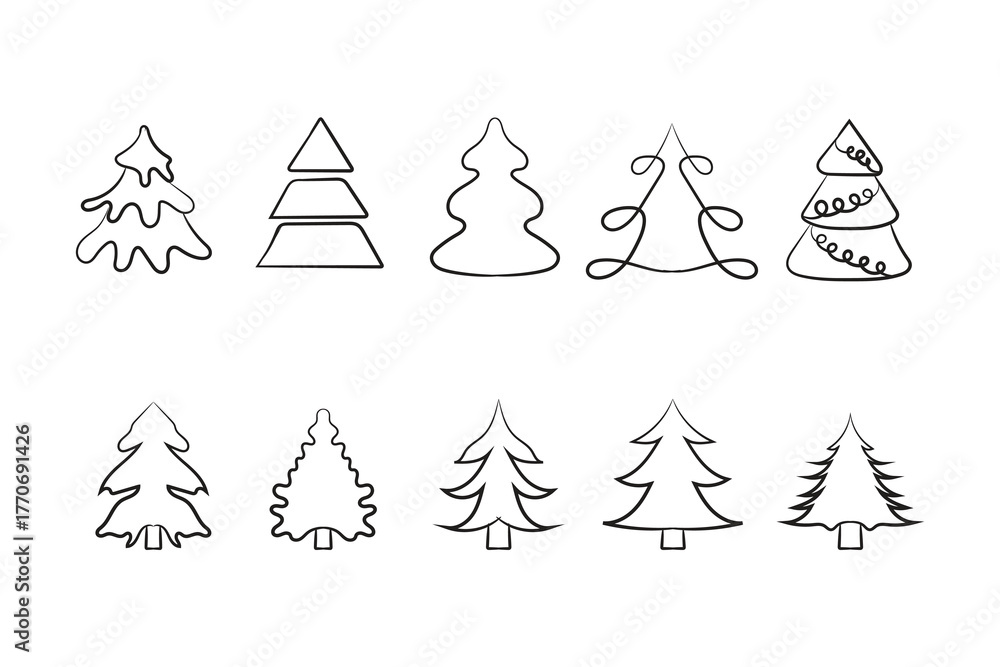 Obraz premium Christmas-tree outline, Evergreen Christmas tree icon vector. Festive Holiday Line Art Illustration.
