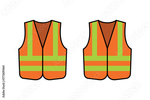 Two high-visibility safety vests are displayed side-by-side on a white background.
