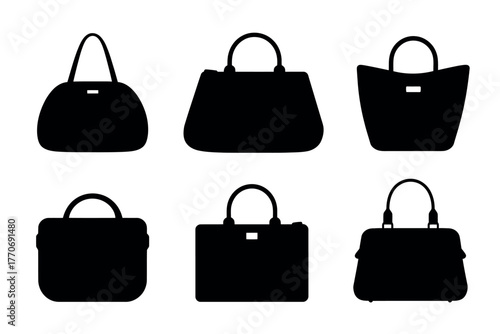 Collection of various handbag silhouettes isolated on a white background.