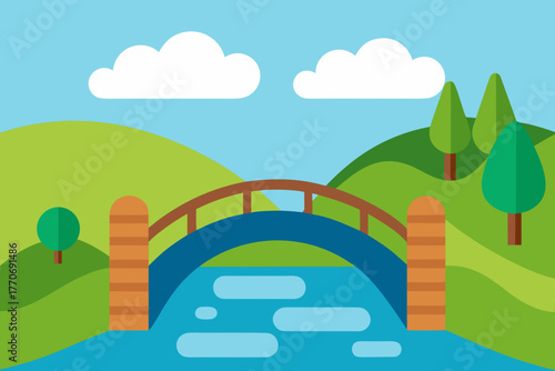 Cartoon bridge over a stream vector illustration