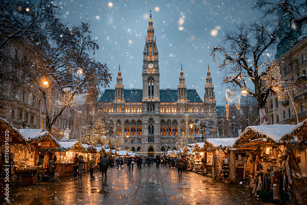 Obraz premium The Christmas market in front of the Rathaus (City hall) of Vienna, Austria
