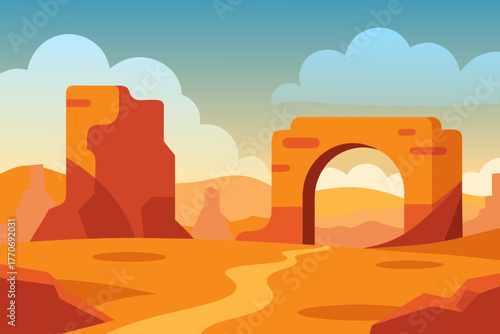 Cartoon rocky desert arch bridge vector illustration