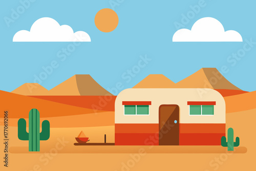 Cartoon desert caravan resting site vector illustration