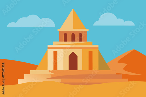 Cartoon ancient temple in the sand vector illustration