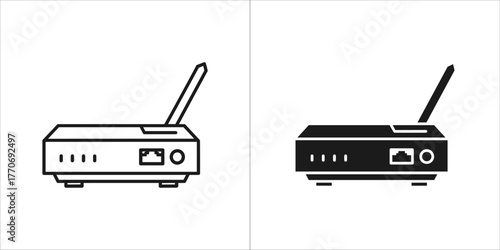 Wireless router icon in black and white, a device that provides wireless internet access