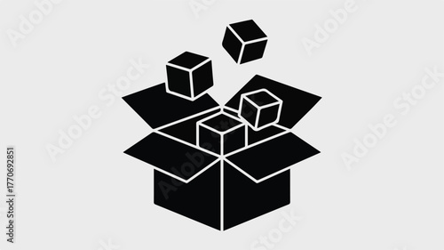 Black cubes spilling from open box white