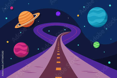 Cartoon galactic highway in space vector illustration