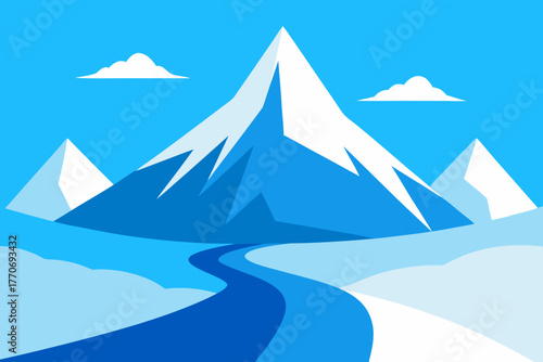 Cartoon icy mountain pass vector illustration