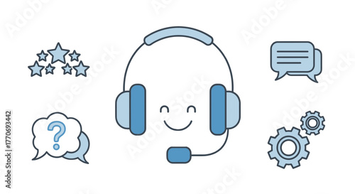 Customer service help center icons flat illustration cartoon