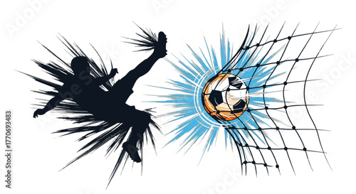 Soccer goal action graphic vector art illustration Sport football game player silhouette