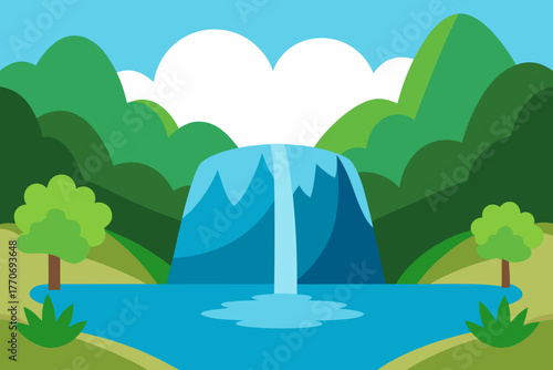 Cartoon hidden waterfall lagoon vector illustration