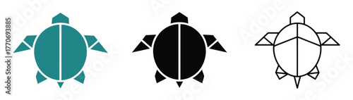 Turtle icon set. A collection of simple geometric flat design of turtle icon. Can be used for website, graphic element, illustration, sticker, logo, or any design purpose. Pro Vector