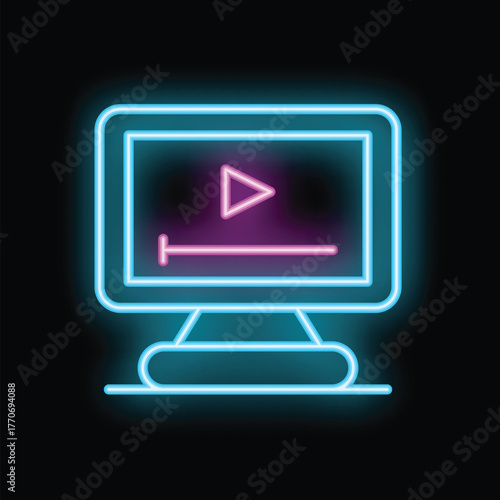 Neon video player on a computer monitor showing a streaming movie or show