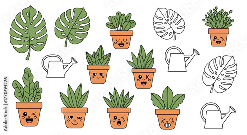 Set houseplant potted Growing plant Garden flowers Decorative plant for house and room