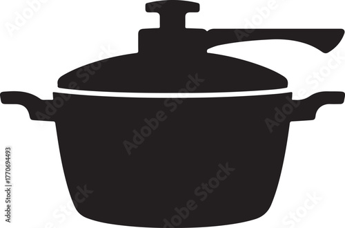 Black silhouette of a cooking pot with handle and lid kitchenware cookware