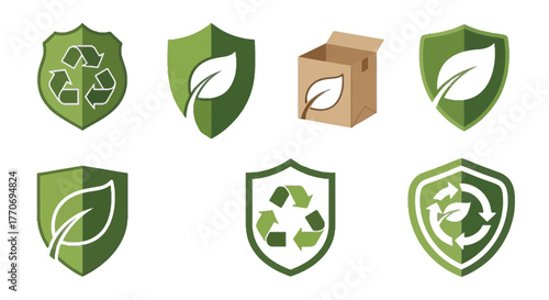 Ecology Recycling Protection Shield Vector Illustration Eco Friendly Nature Conservation