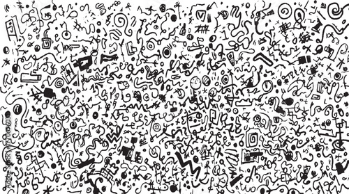 Scribbled abstract shapes and symbols doodle black