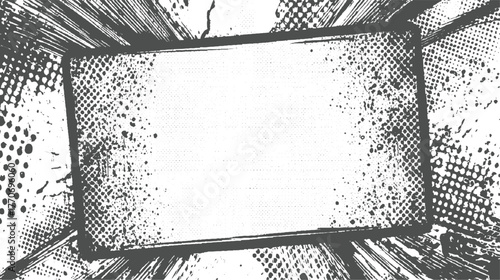 Dark distressed frame with halftone dots and brush strokes abstract background