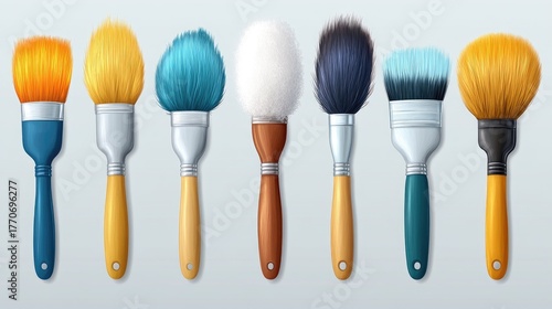 Fototapeta Naklejka Na Ścianę i Meble -  Vibrant collection of assorted paintbrushes showcasing artistic tools for creative expression against a soft background