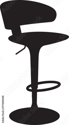Modern black bar stool with curved seat and backrest black silhouette furniture