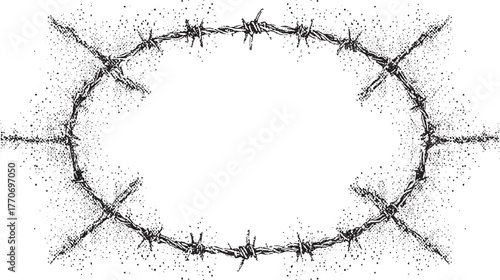 Oval barbed wire frame with scattered dots border