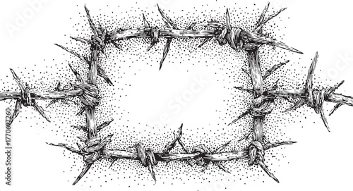 Barbed wire frame with sharp points and knots vector