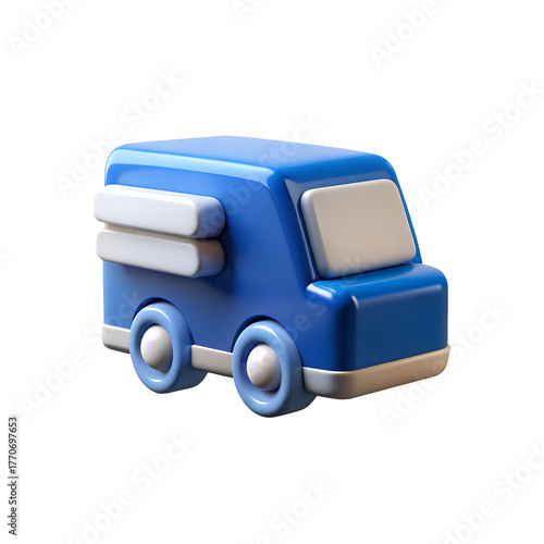 Blue delivery van with white accents representing fast shipping and logistics 3D render illustration on transparent background