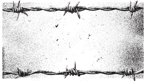 Barbed wire fence with textured background sharp metal