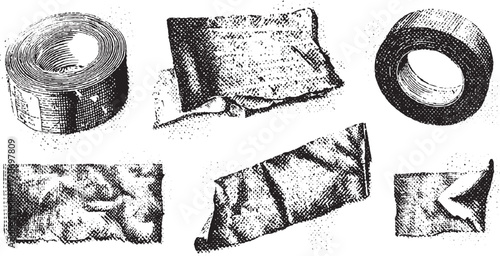 Tape rolls and torn strips adhesive