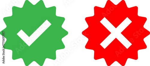 Green checkmark and red x symbols for approval and rejection