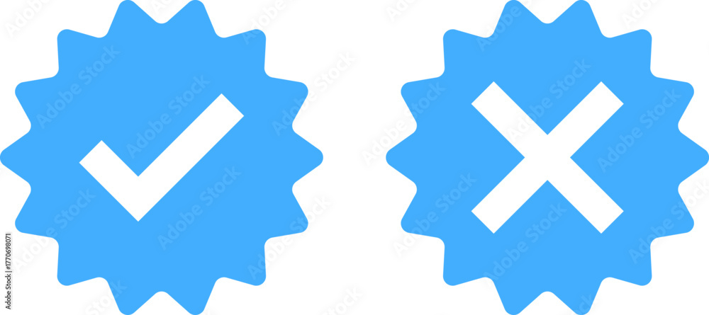 Fototapeta premium Blue checkmark and cross icons representing approval and rejection