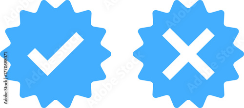 Blue checkmark and cross icons representing approval and rejection