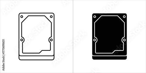 Hard disk drive line and glyph icon storage device vector