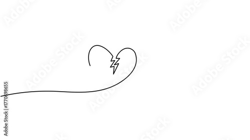 Broken heart shape continuous line drawing animation. Animated unhappy love concept.
