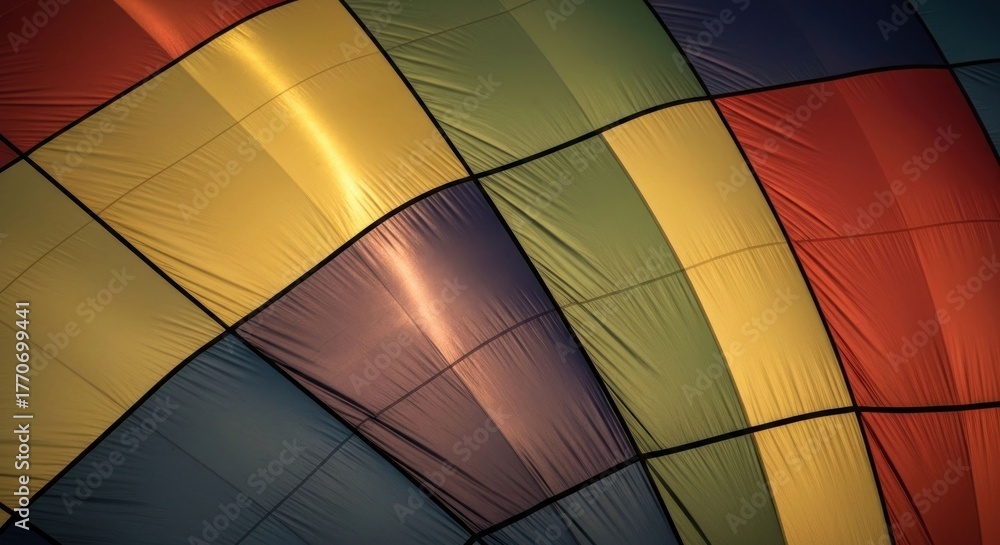 Fototapeta premium Inside of a colorful hot air balloon, stitched panels, curved lines