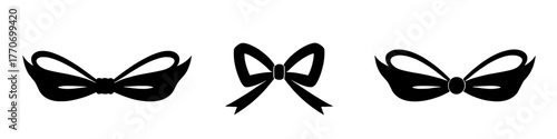 black and white vector illustration of three elegant bow tie designs