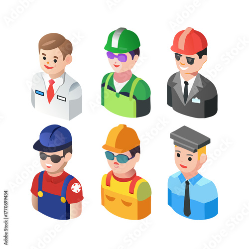 3D cartoon plasticine style avatars, half body, each representing a different profession. vector icons
