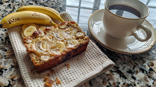 cup of coffee with bananaa bread