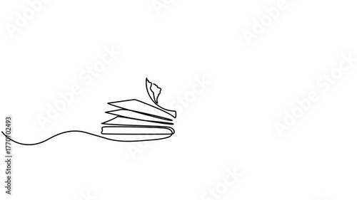 Continuous line drawing open book with Earth globe animation. World knowledge concept animated video.