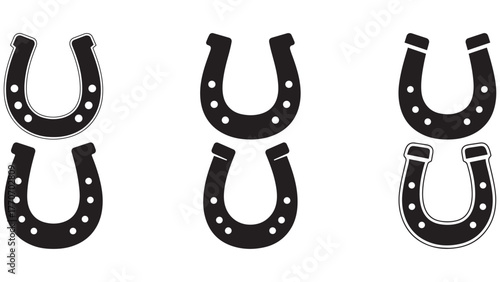 Horseshoe Silhouette Pattern _ Minimal Black Luck Symbol Collection for Western Decor, Equestrian Branding, and Vintage Icon Design