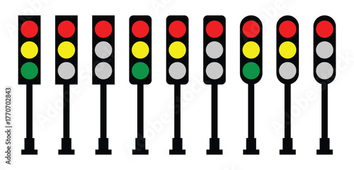 Traffic lights with red, green and yellow colors. set of traffic lights, Traffic light sign icon vector.