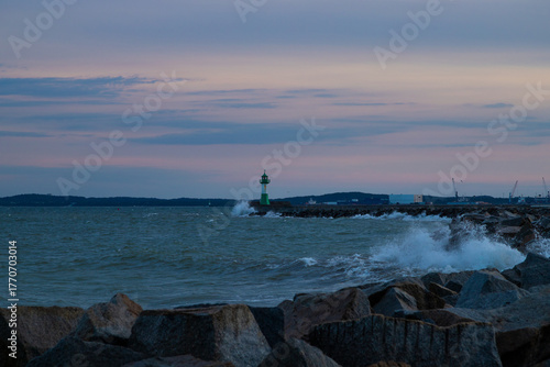 Frozen harbor with ice and buoys, Baltic Sea, Rügen