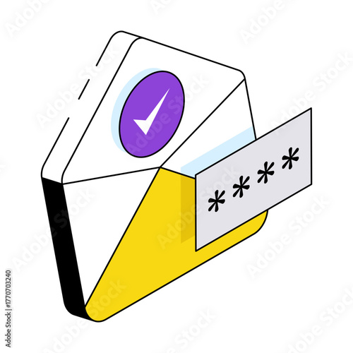 Conceptual isometric design icon of email password 