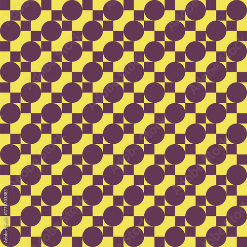 Pattern created from orange squares and circles against a pale green background