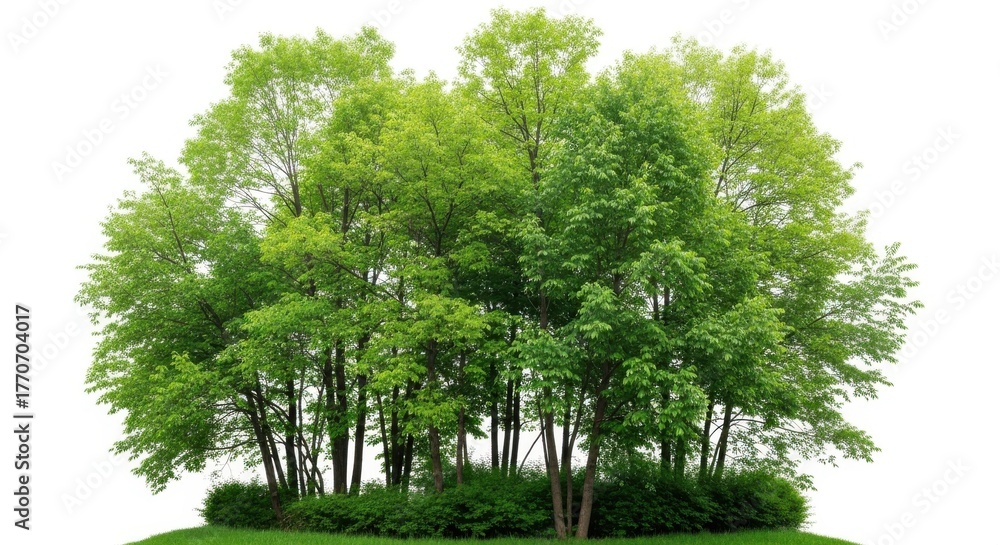 Fototapeta premium Lush green tree canopy full of leaves against a white backdrop