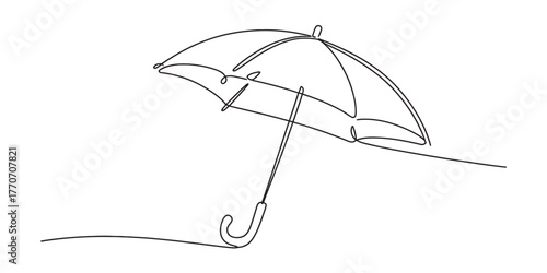 Elegant continuous one line drawing of an umbrella with handle and shadow illustration vector