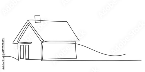 Minimalist continuous one line drawing of a house with a chimney sketch vector