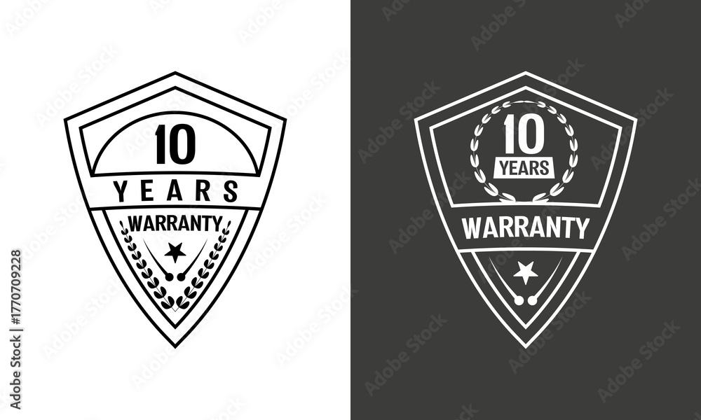 Φωτογραφία Premium 10 Years Warranty Shield Emblem, modern badge design ideal for product labels, icons, logos, and promotional materials